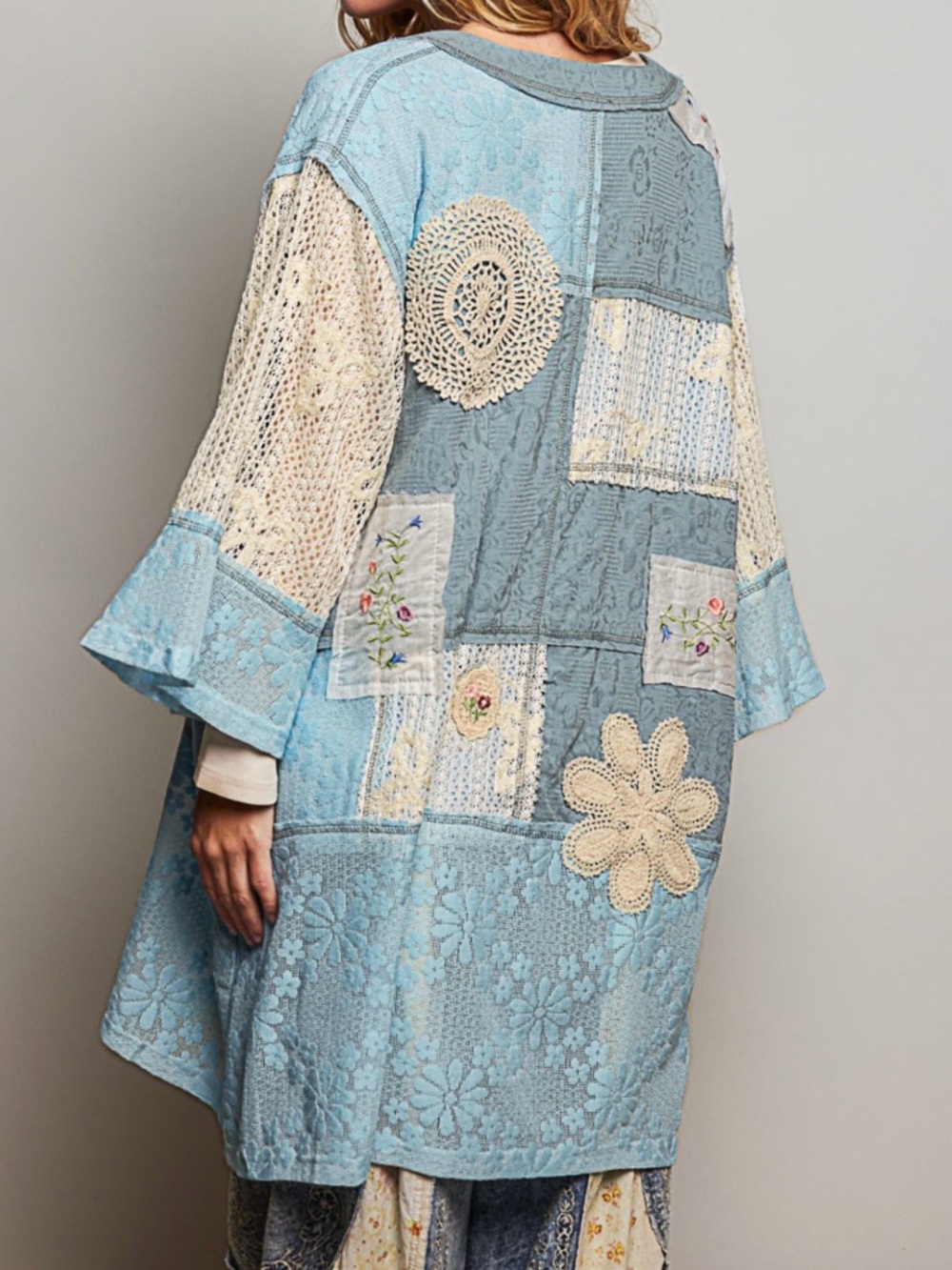 🤗 POL- Blue Patchwork Kimono Cardigan - Picture 4 of 5